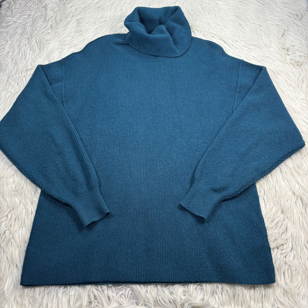 Free People Women's XS Teal Ribbed Softly Structured Tunic Sweater Cozycore